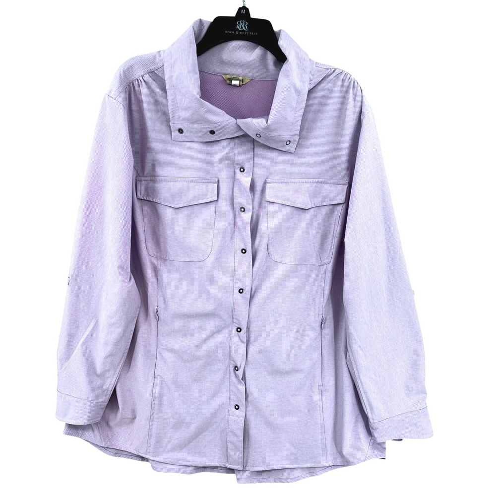Duluth‎ Trading Co Utility Jacket Size 1X Purple Striped Travel Hiking Outdoor